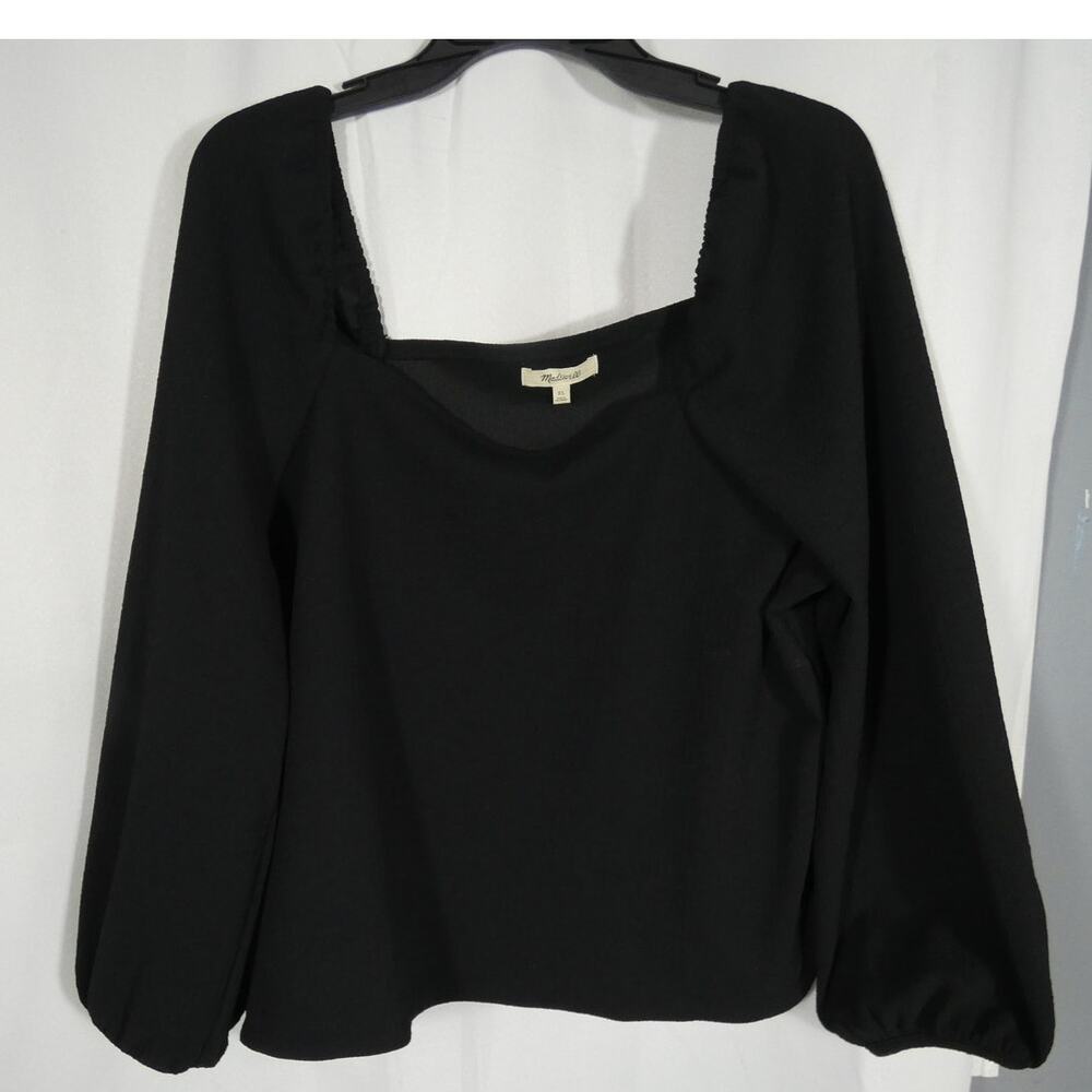 Madewell Women's XL Black Blouse 3/4 Sleeves Square Neckline Preppy Festival